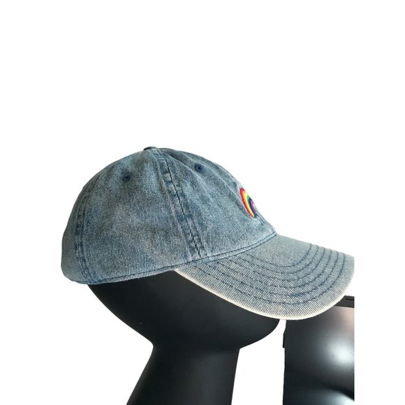 Stonewashed Denim Rainbow Pride Distressed Strapback  Cap Hat Lid Trucker - Picture 2 of 9